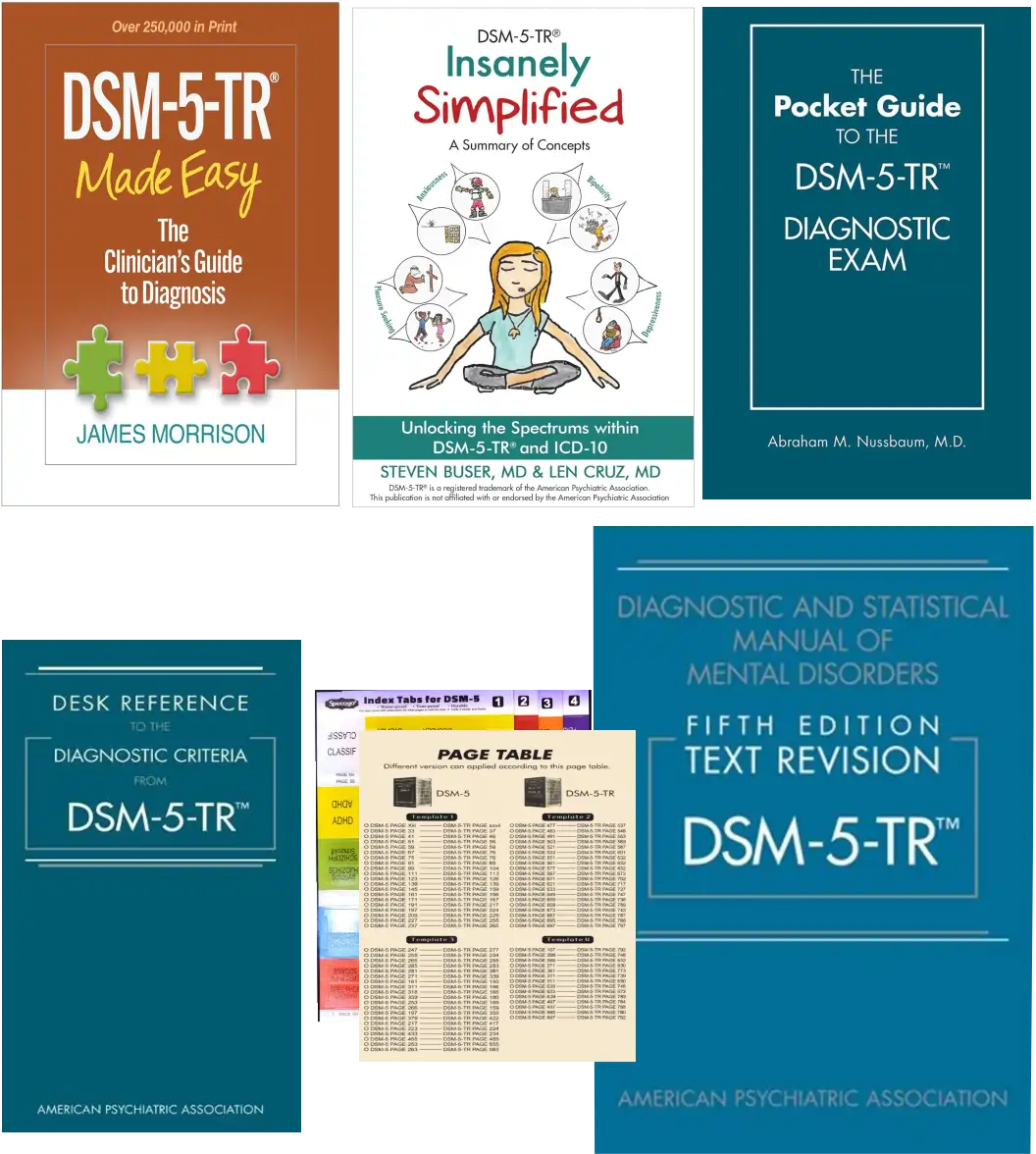 DSM-5-TR Professional Set: Paperback Manual, Made Easy, Insanely Simplified, Pocket Exam Guide, Desk Reference and Colour Tabs