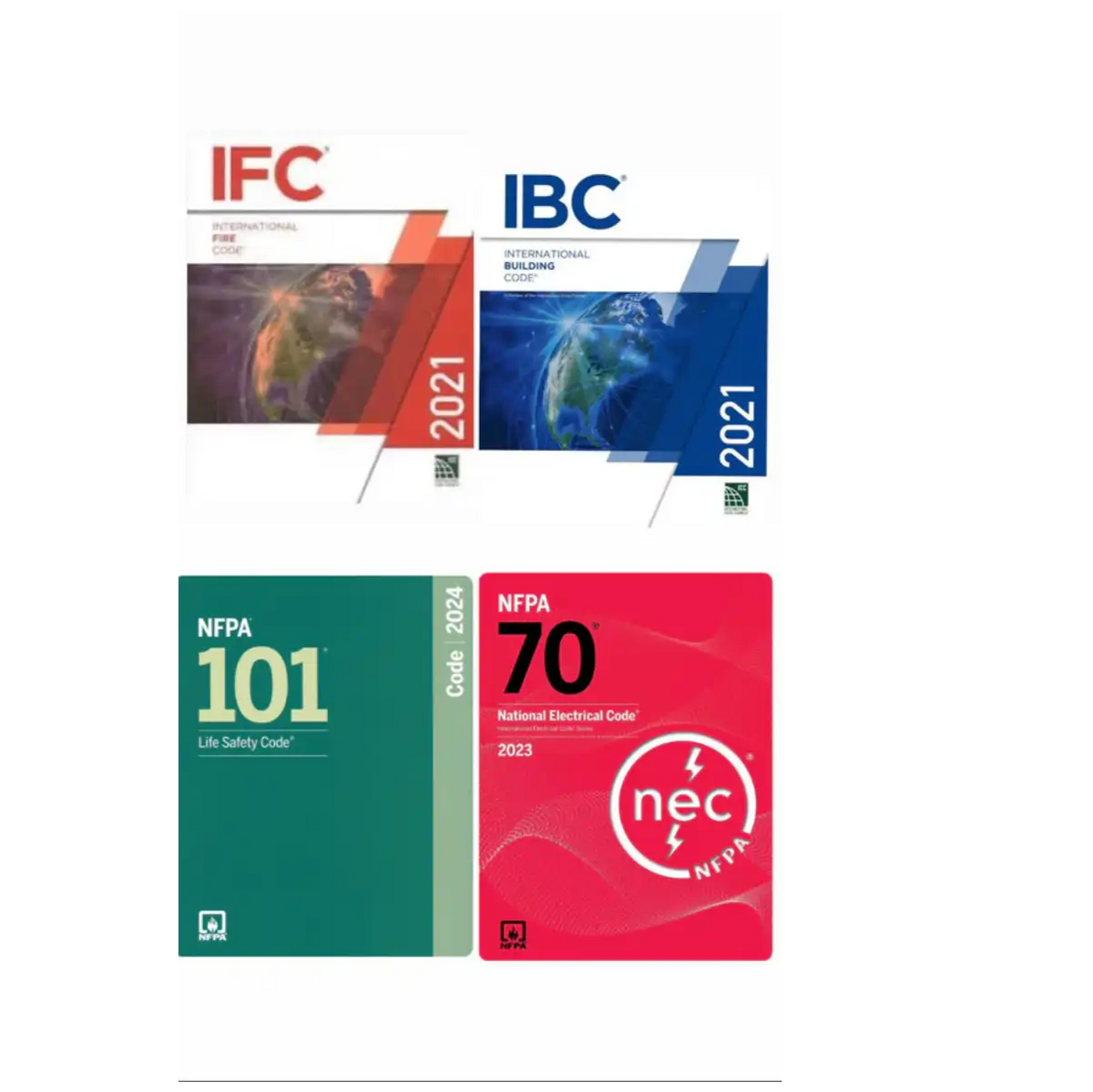 Building and Fire Code Compliance Set: IBC 2021, IFC 2021, NEC 2023 and NFPA 101 (2024) - Paperback