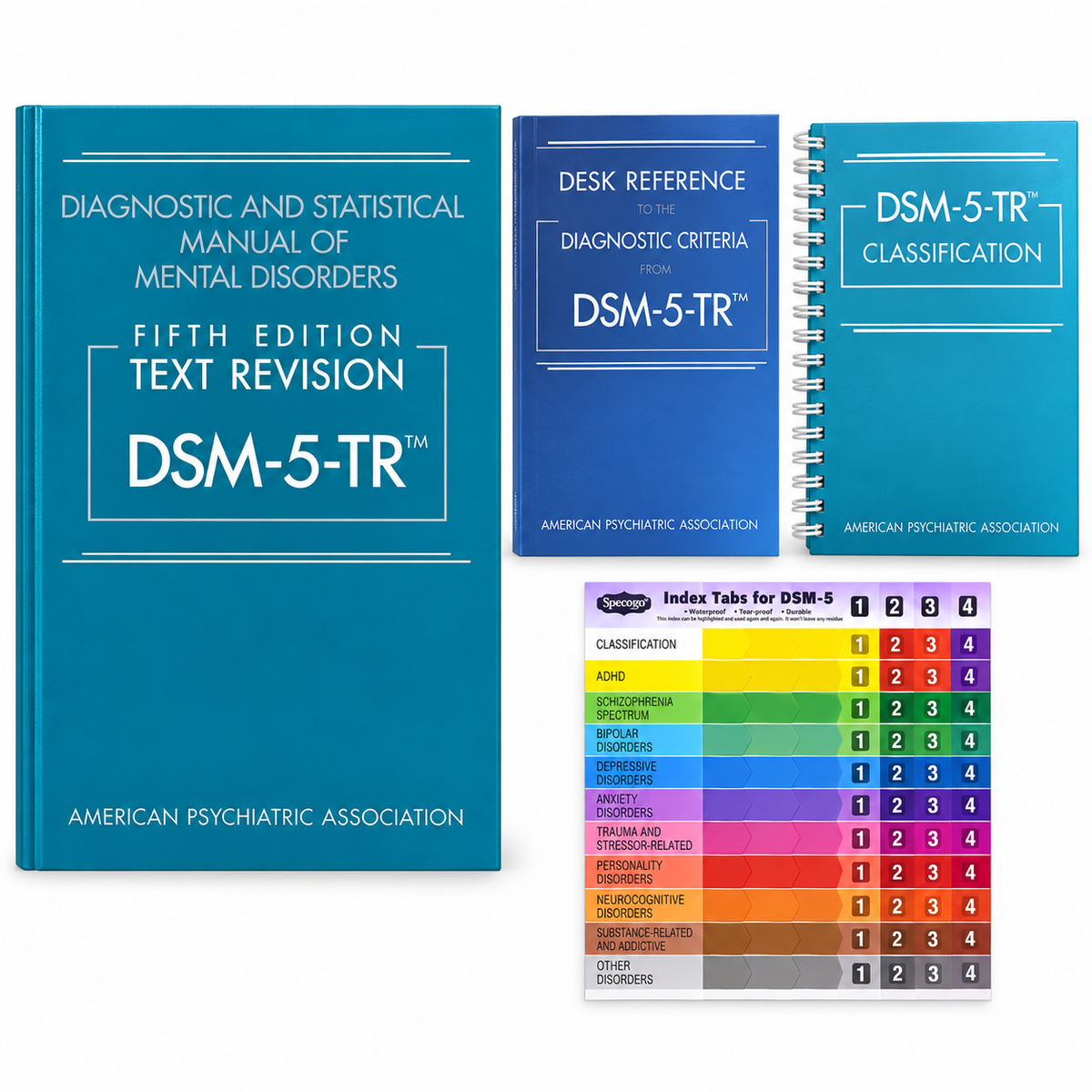 DSM-5-TR Hardcover with Tabs, Desk Reference Paperback & Spiral Classification