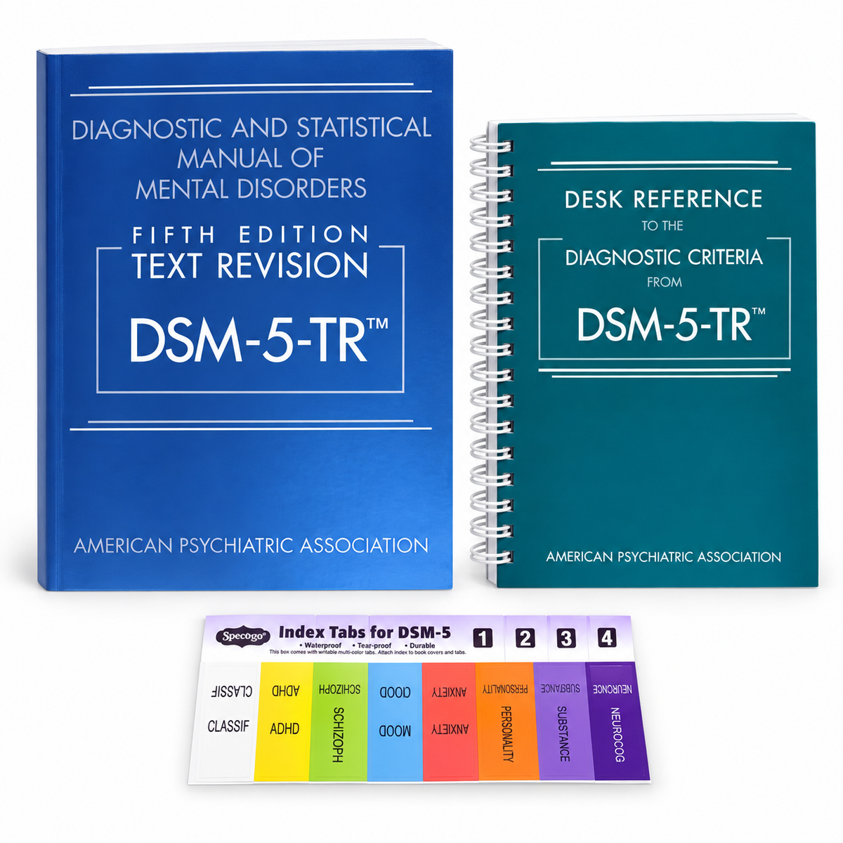 DSM-5-TR Paperback with Color-Coded Tabs & Spiral Desk Reference