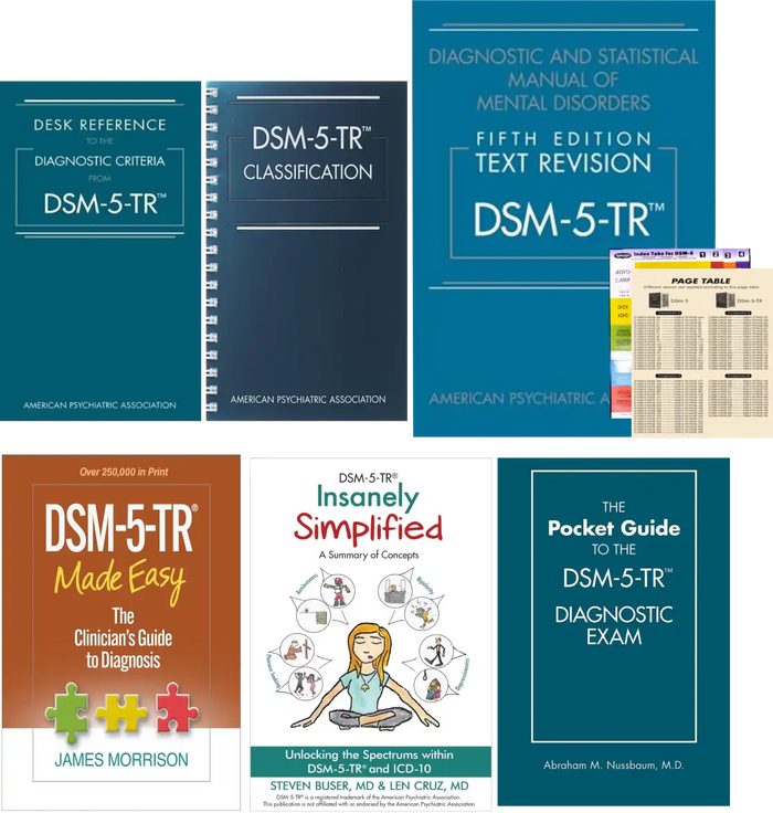 DSM-5-TR Study & Practice Mega Bundle – DSM-5-TR-Main Manual-Softcover+ Clinician's Made Easy + Insanely Simplified Concepts