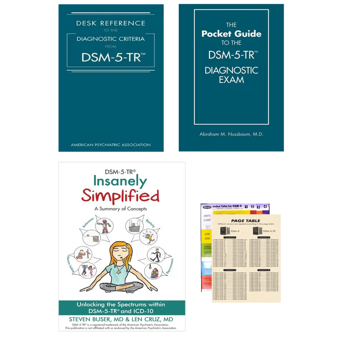 DSM-5-TR Clinician Toolkit – Insanely Simplified + Desk Reference + Pocket Exam Guide + Page Table Mapping Insert book cover