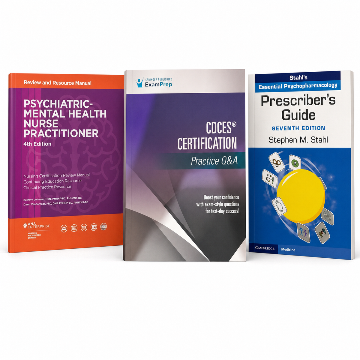 Psychiatric Nurse Practitioner 3-Book Set - PMHNP Review and Resource Manual 4th Edition, CDCES Certification Practice Questions, Stahl's Prescriber's Guide 7th Edition