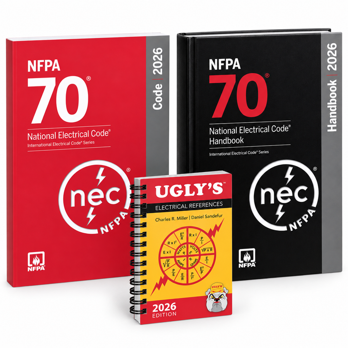 NFPA NEC 2026 paperback codebook with spiral Ugly’s 2026, hardcover NEC Handbook